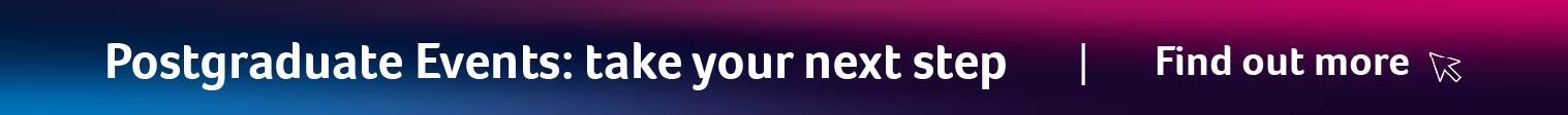 A banner advertising Postgraduate Events, which links the the Postgraduate Events webpage.
