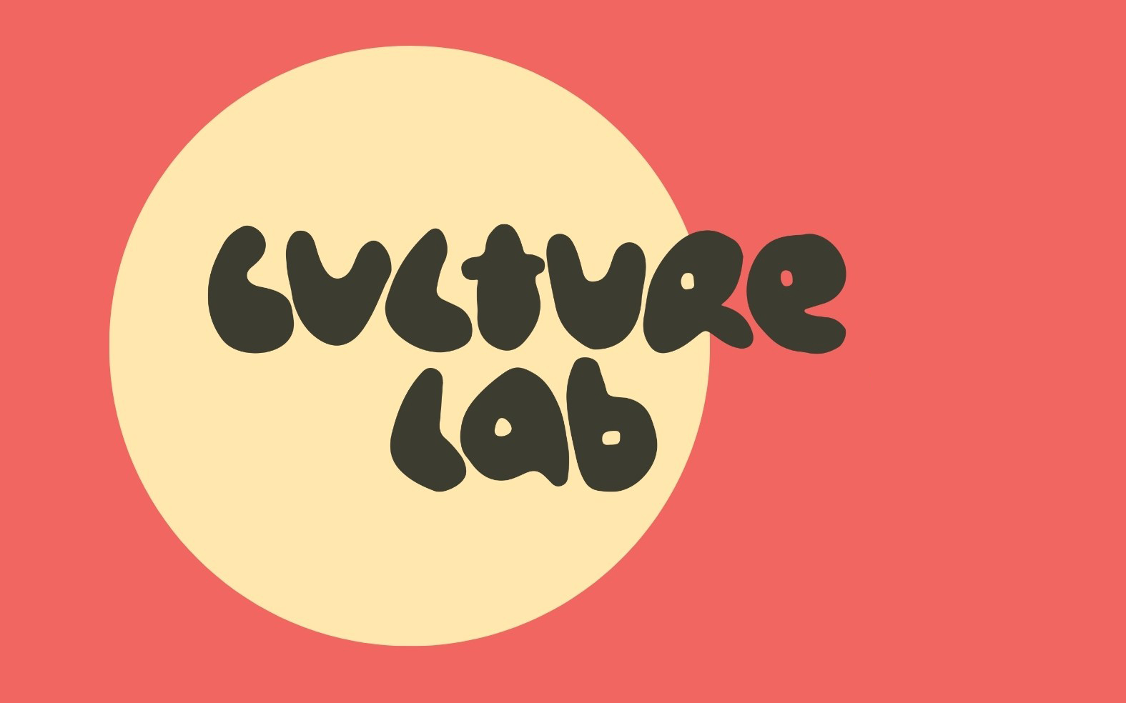 A yellow circle on a pink background with black text saying culture lab