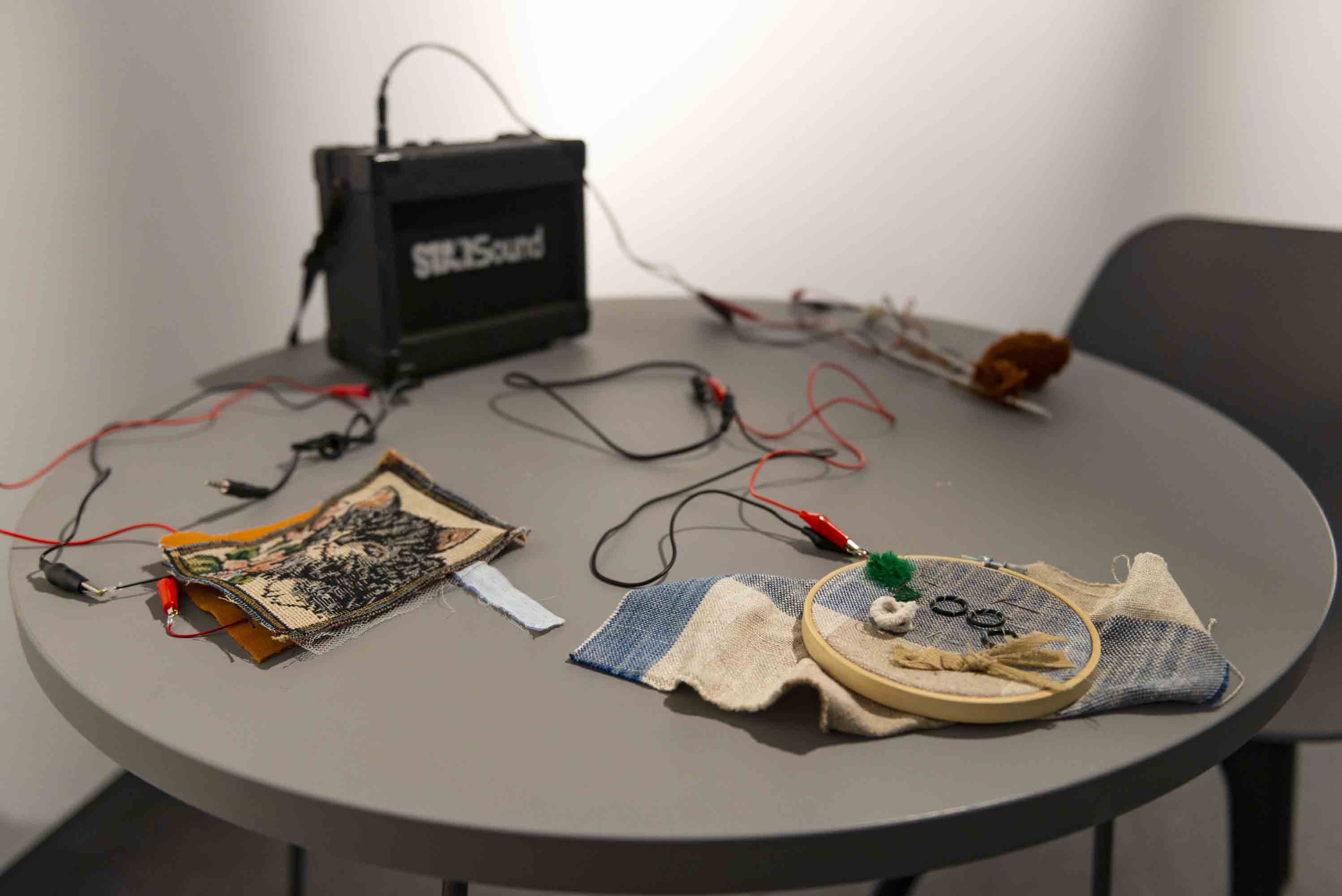 Documentation from the display of outcomes from the Electricity, Sound and Textiles workshop