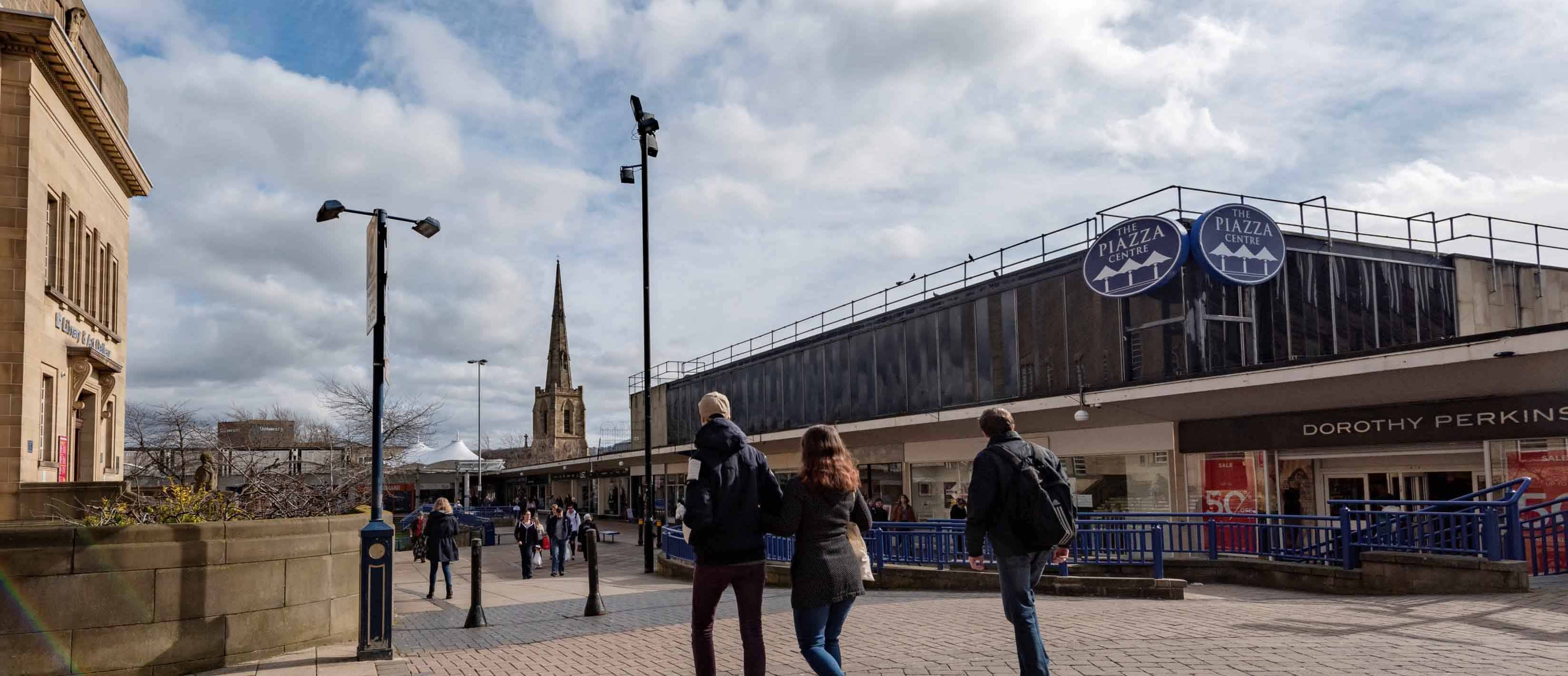 An image of the piazza in Huddersfield