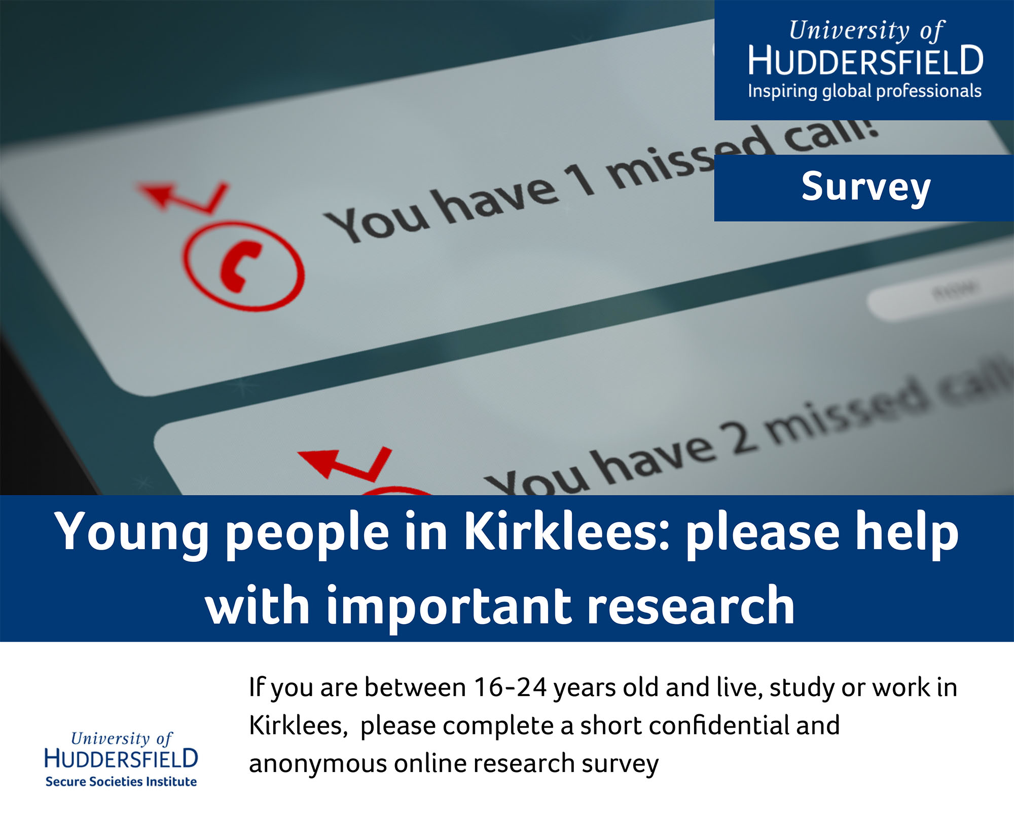A photo of a flyer for a survey about stalking conducted with young people in Kirklees