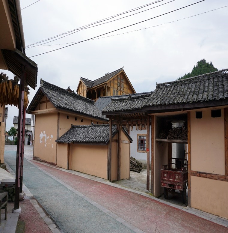 Photo of a street with buildings showing Chinese architectural styles