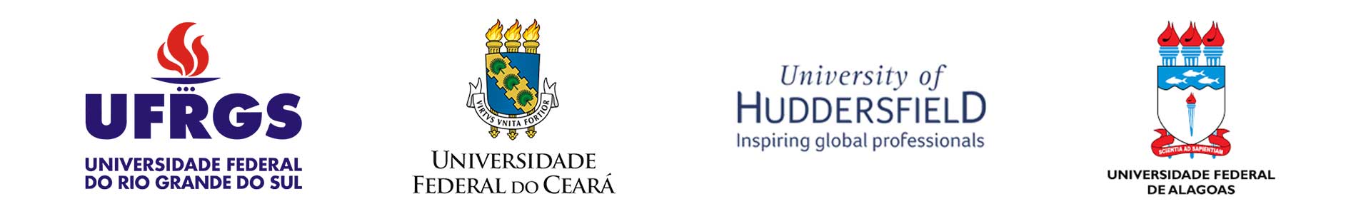 Logos of the Federal University of Ceará (UFC), Federal University of Alagoas (UFAL) and the Federal University of Rio Grande do Sul (UFRGS), from Brazil, and the University of Huddersfield, U.K