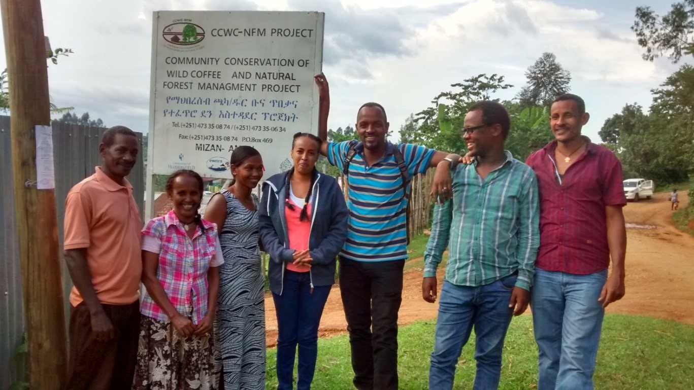 Some of the CCWC project team members outside the office in Mizan: L-R: Asefa, Kebedetch, Asnegatch, Frehiwot, Kassahun (Project Leader), Biniyam, Zerihun.  